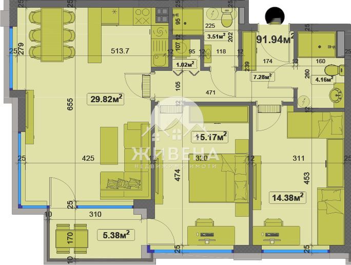 Продава се Тристаен апартамент в Варна, Чайка - 104 кв.м за 1950 €/кв.м - Снимка #2