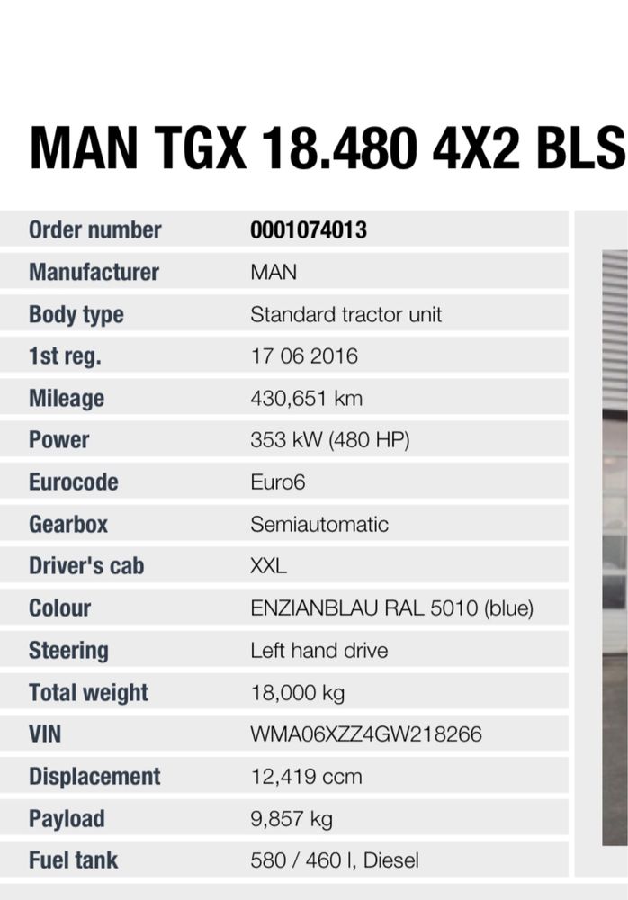 MAN TGX 480 BLS 2016