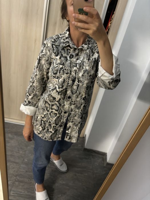 Jacheta denim snake print