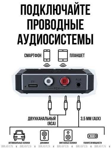 Bravus T59 NFC ресивер беспроводной аудио приемник для авто и колонок.