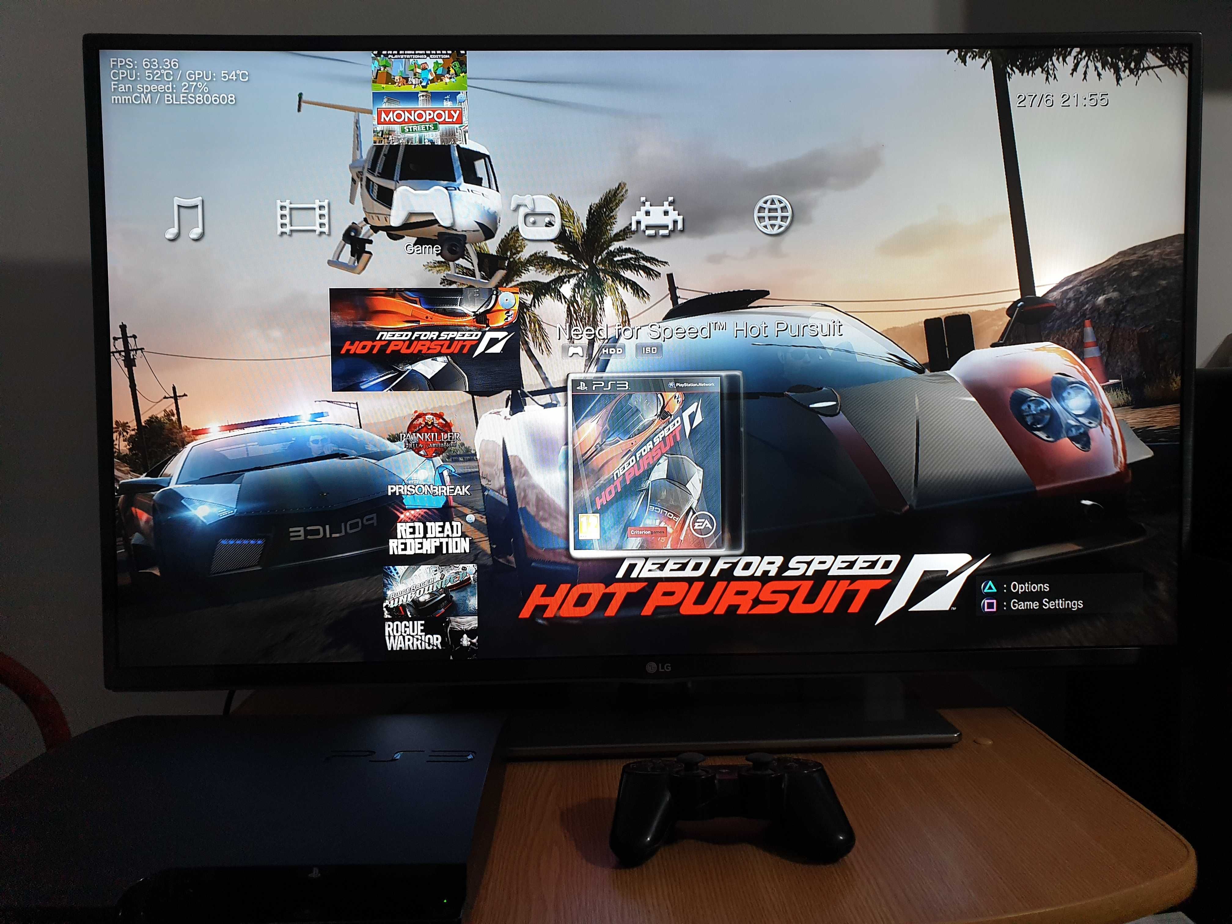 PS3 modat HEN 160 GB + 30 jocuri (GTA V, Red Dead, FIFA 19, NFS)