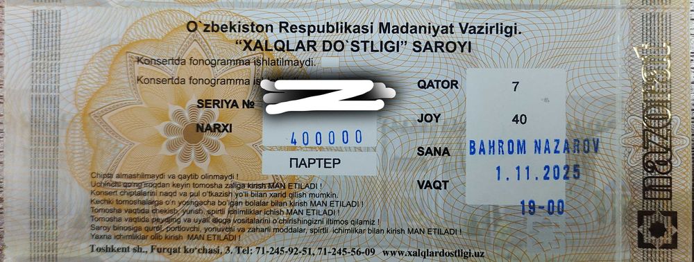 Konsertga bilet Bahrom Nazarov