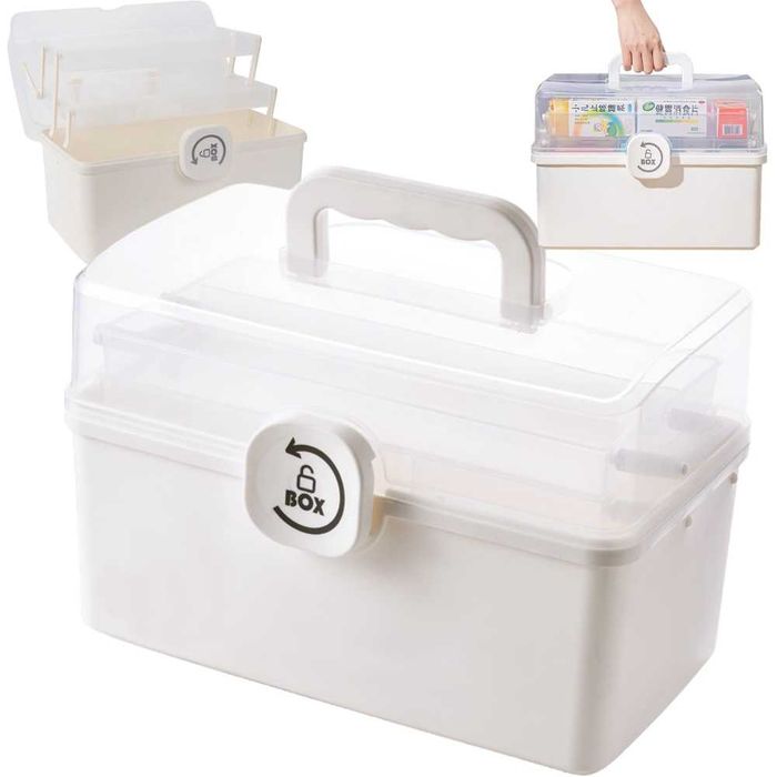 Organizator medicamente cu maner si inchidere sigura alb 34x22.5x22 cm