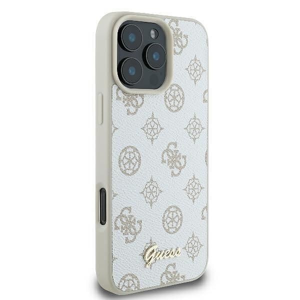 Guess peony script magsafe кейс за iphone 16 pro – бял