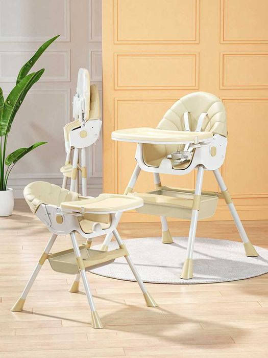 Scaun de masă pliabil pentru bebeluși 2 în 1 cu spatar rabatabil