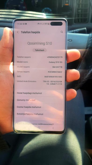 Samsung S10 5G sotiladi narxi kelishilgan holda telefon ideal