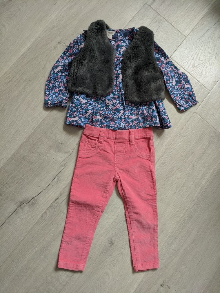 Set pantaloni, tunică/cămășuță, vestă fetițe 12-18 luni