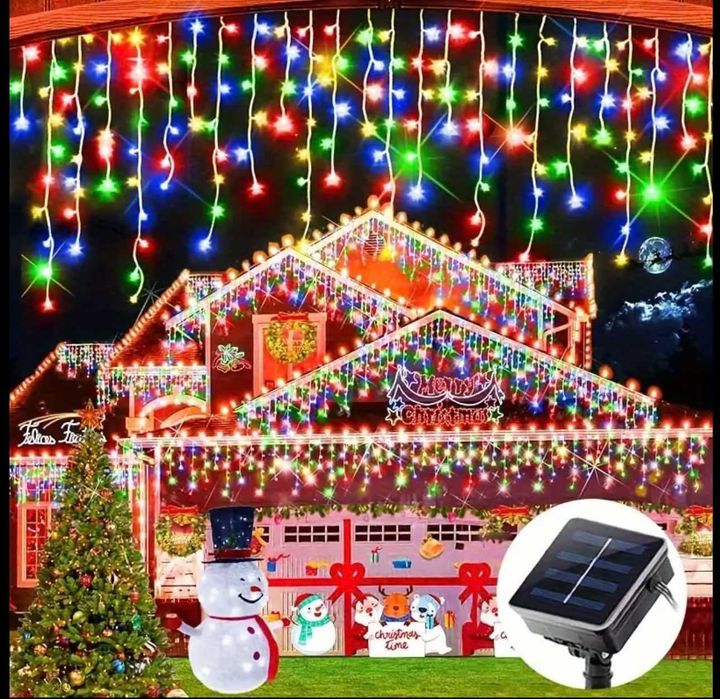 Коледни соларни лампички LED завеса 3м х 30-40-50см 8 програми