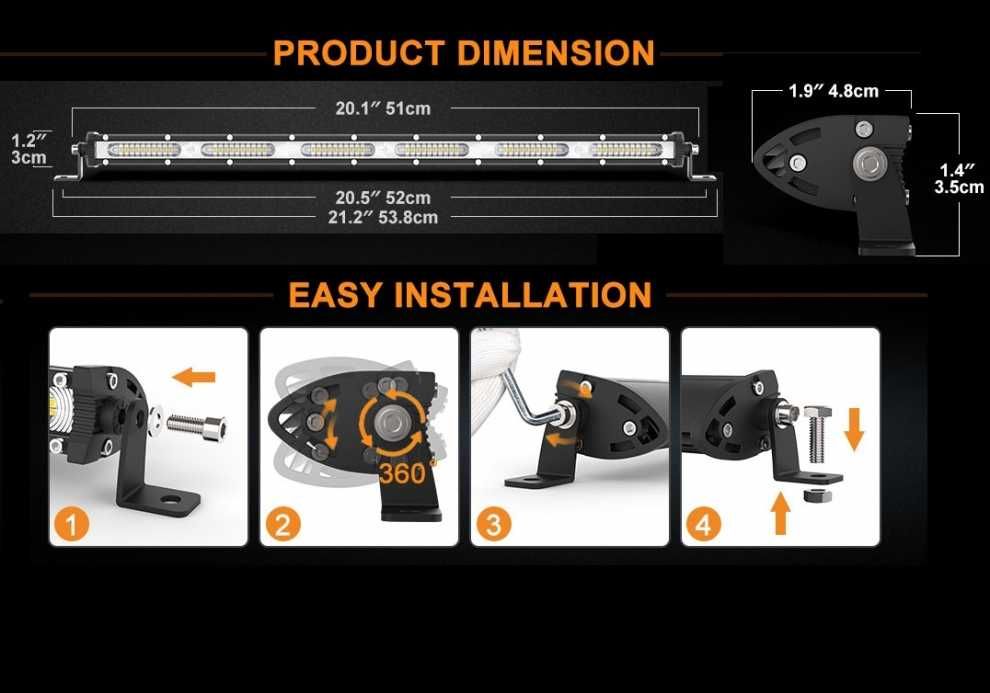 51 См 162W Мощен LED Лед Диоден Бар Ултра Тънък Халоген 12V 24V