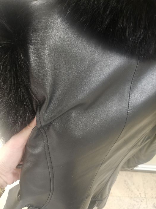 Geaca biker piele naturala si blana naturala de vulpe