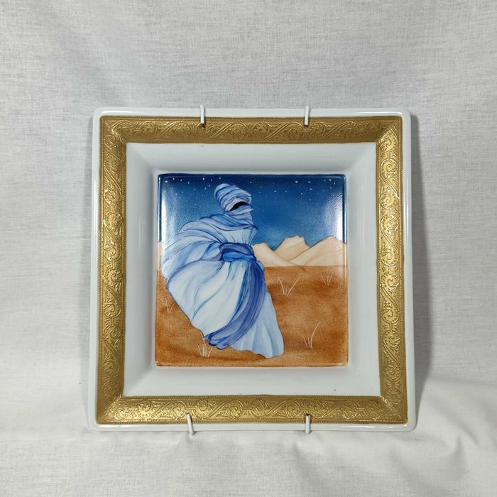 Vas portelan Artoria Limoges Art Deco, albastru tuareg, vintage