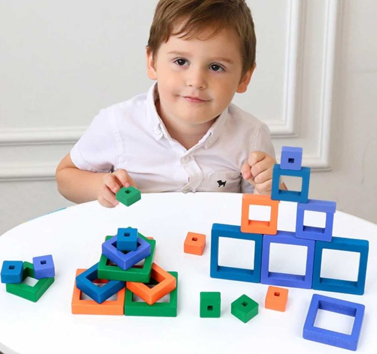 Намалена цена ! Дървена игра с дървени блокове и звънец Thinking Box