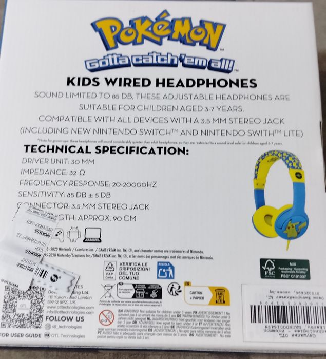 Слушалки с кабел Pokemon  от 3-7 години