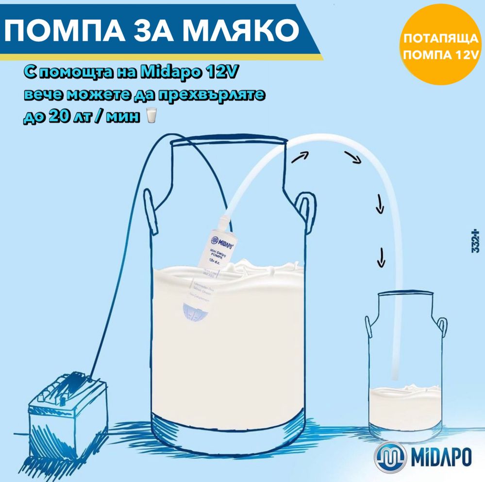 НОВ Модел PVC 12V помпа за прехвърляне на мляко