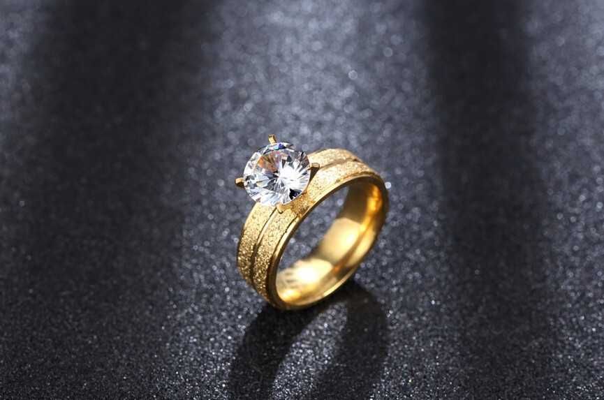 GR316, inel placat aur 18k, model logodna, lat, zirconiu alb fatetat