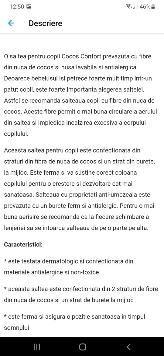 Saltea bebeluș Cocos