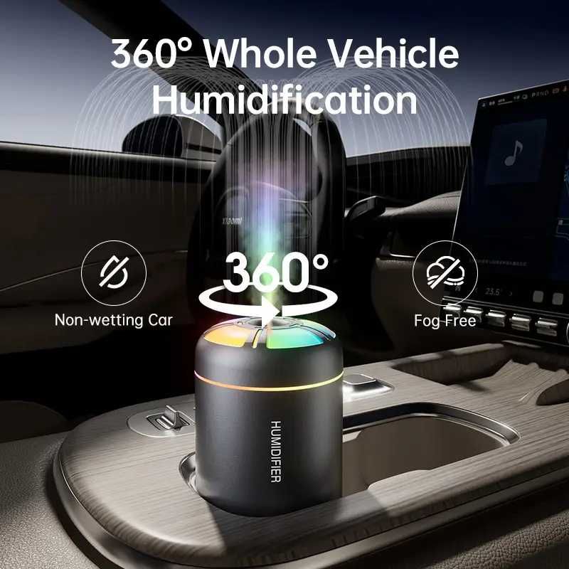 Umidificator USB Compact 2 în 1 cu LED Multicoloră pentru masina