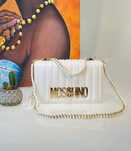 Geanta Moschino super model,logo metalic auriu