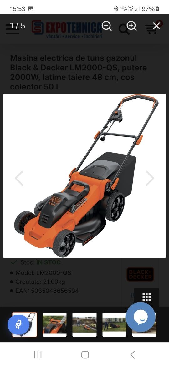Masina electrica de tuns gazonul Black & Decker 2000w