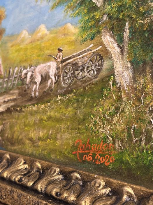 Tablou ulei pe panza peisaj rural de vara