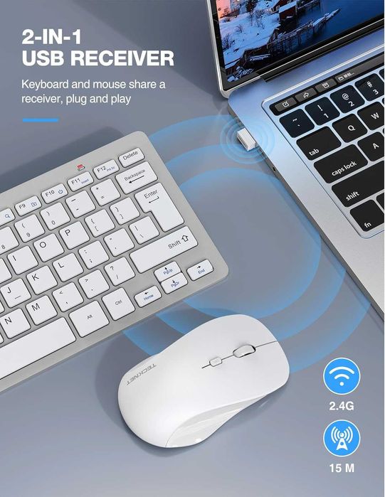 TECKNET Mini безжичен комплект –клавиатура и мишка 2.4GHz;USB приемник