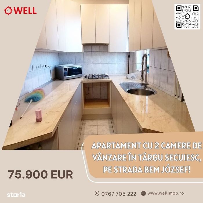 Apartament cu 2 camere de vânzare în Tg. Secuiesc, pe str. Bem József!