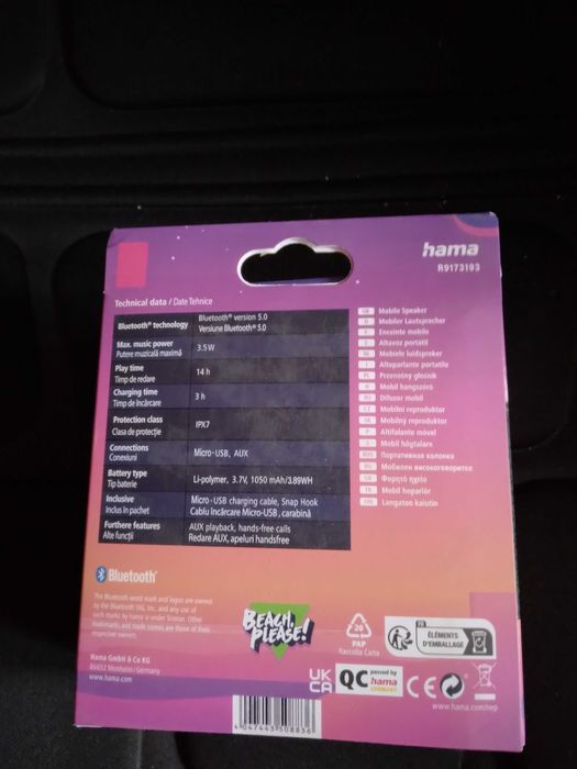 Hama Boxa Bluetooth "Pocket 2.0", ediția 'Beach, Please !