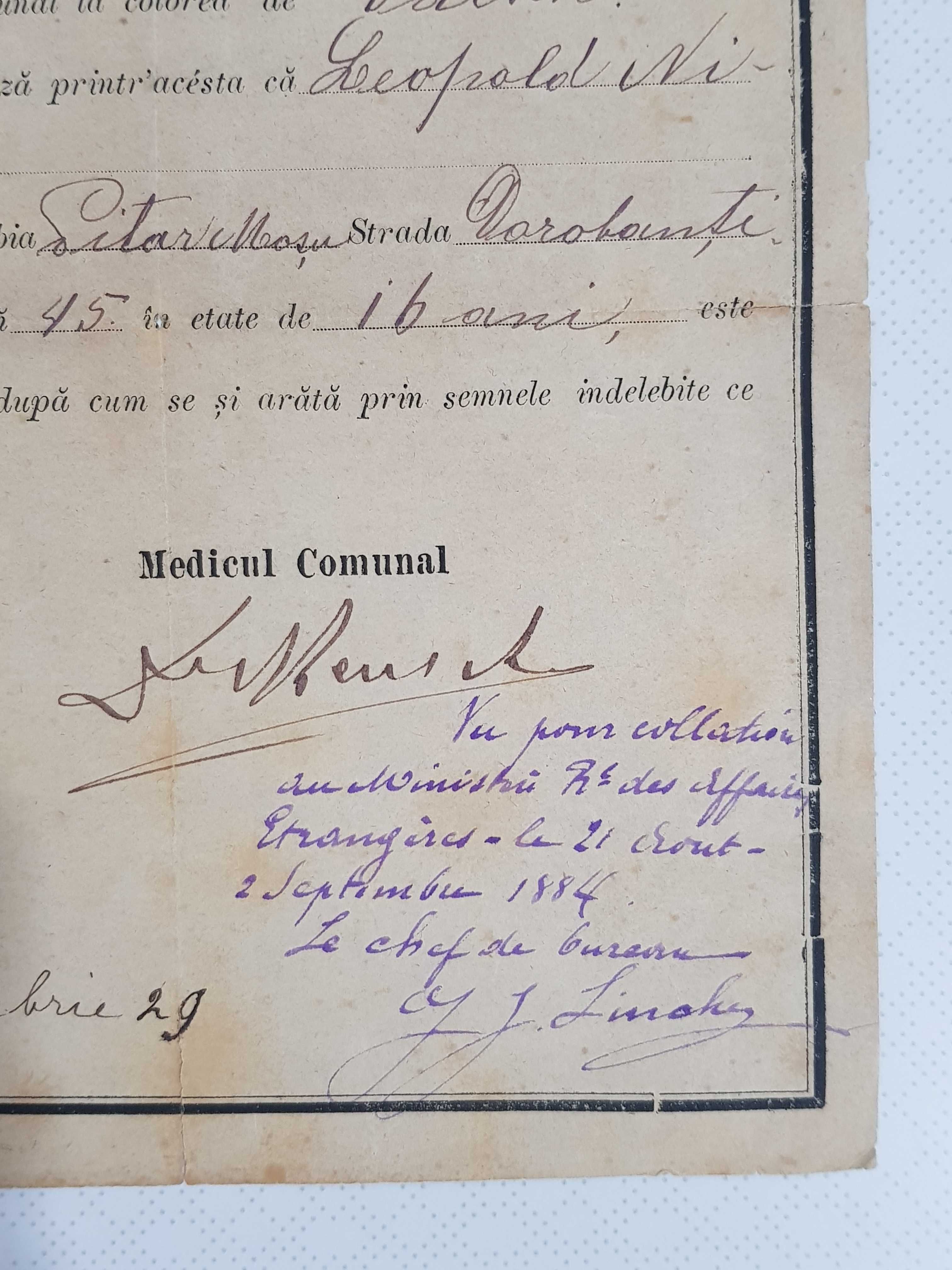 Bilet de vaccinare 1880 comuna Bucuresci