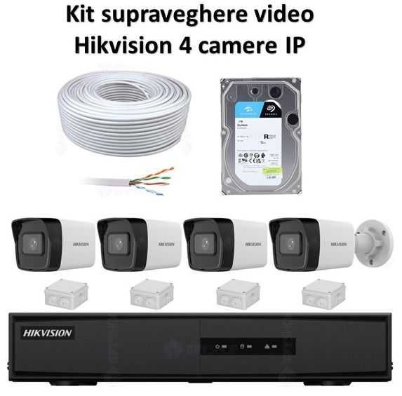 Kit supraveghere Hikvision  - 4 camere IP exterior de 2MP sau 4MP