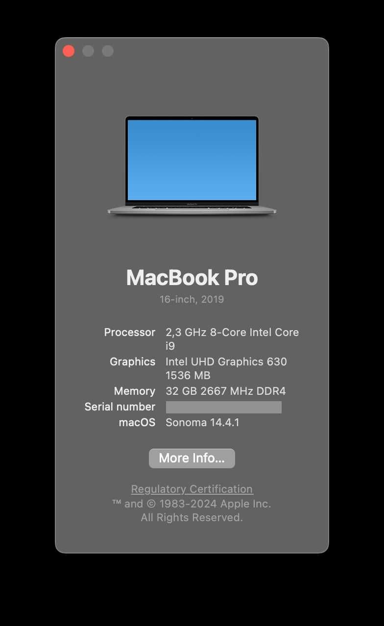 Macbook Pro 16-inch / 2019 / i9 2.3GHz 8-core / 1TB / 32GB RAM