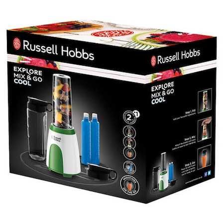 Blender Russell Hobbs Explore Mix & Go Cool, 300 W, 0.6 L, Alb/Verde