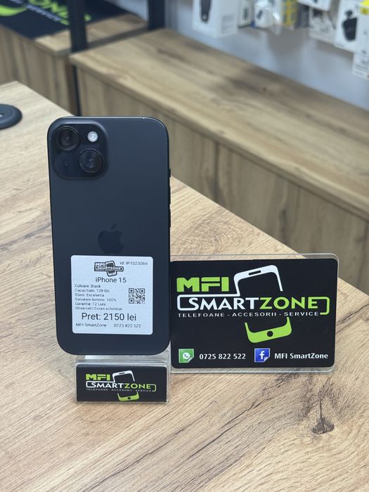 iPhone 15 Black 128Gb - Sanatate baterie 100% -  Garantie 12 luni
