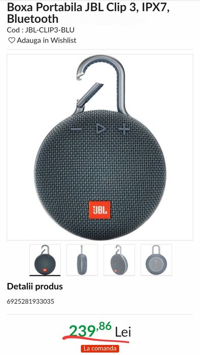 Vând boxă JBL Clip 3