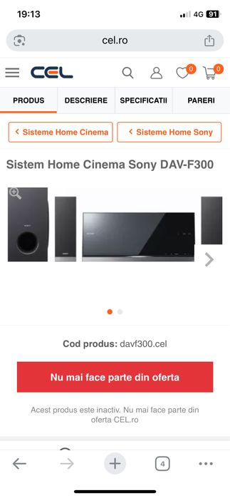 Sistem Home Cinema Sony DAV-F300, FullHD, Negru