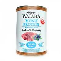 Conserva Wataha MONO PROTEIN Caine Adult, 94,5% Carne, Porc&Afine,400g