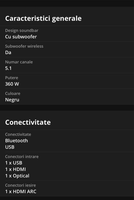 Soundbar Samsung HW-Q60T, 5.1, 360W, Wireless, Dolby, DTS, Negru