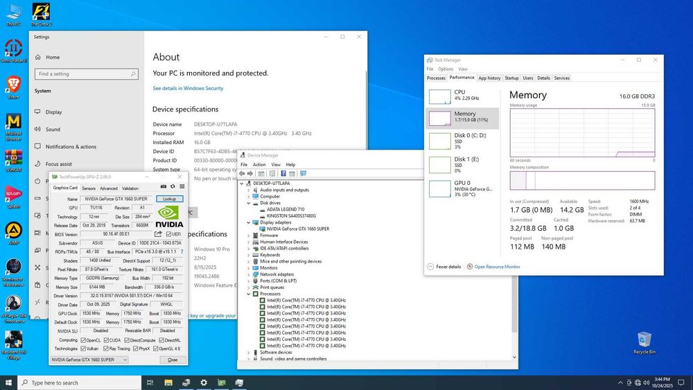 Unitate PC Intel Core i7-4770 16GB DDR3 Asus GTX 1660 Super 6GB GDDR6