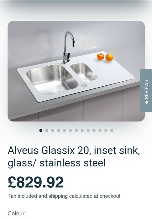 Chiuveta bucatarie ALVEUS Glassix 20,Sticla Alba 1 1/2 cuve, picurator