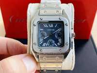 Cartier Santos Albastru Chronograph Silver + Cutie