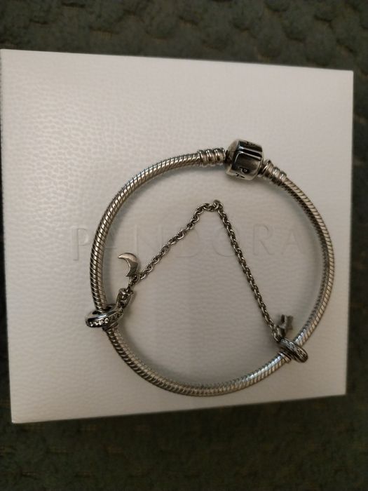 Brățară argint Pandora și element de siguranta cu stea și luna 18 cm