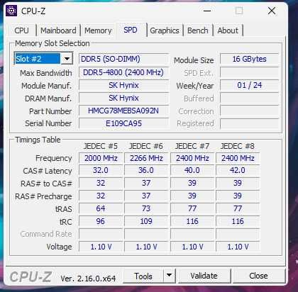 SO-DIMM DDR5 16Gb 4800Mhz Hynix HMCG78MEBSA092N