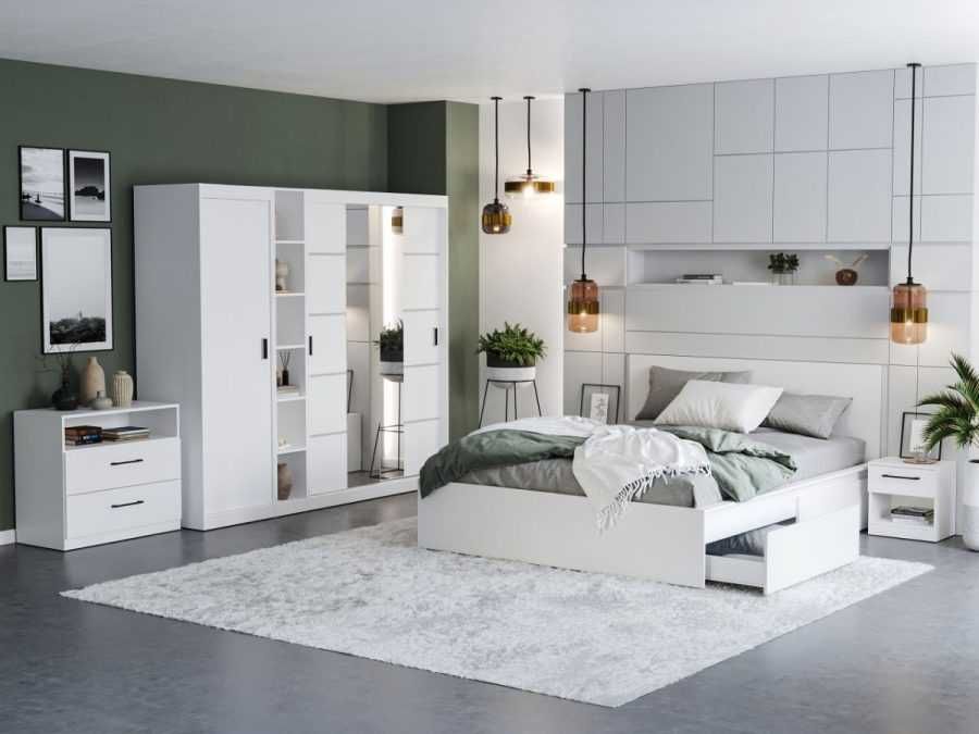 Set Dormitor Nordis Alb C24 cu oglinda - Transport Gratuit