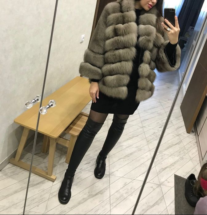 haină autentică din blană de vulpe arctică naturala