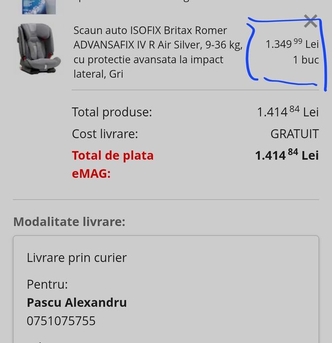 Scaun auto copii Isofix 9-36kg Britax Romer ADVANSAFIX IV R Air Silver