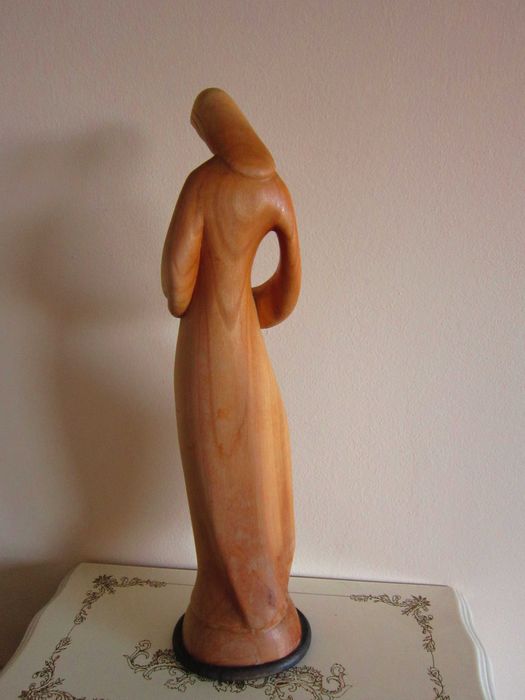 cadou unic Maria cu pruncul Madonna Mid-Century Stilizat vintage lemn