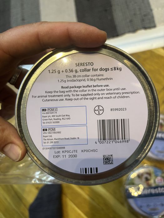 Каишка за кучета против паразити, Seresto BAYER, до 8кг, 38см, Сив