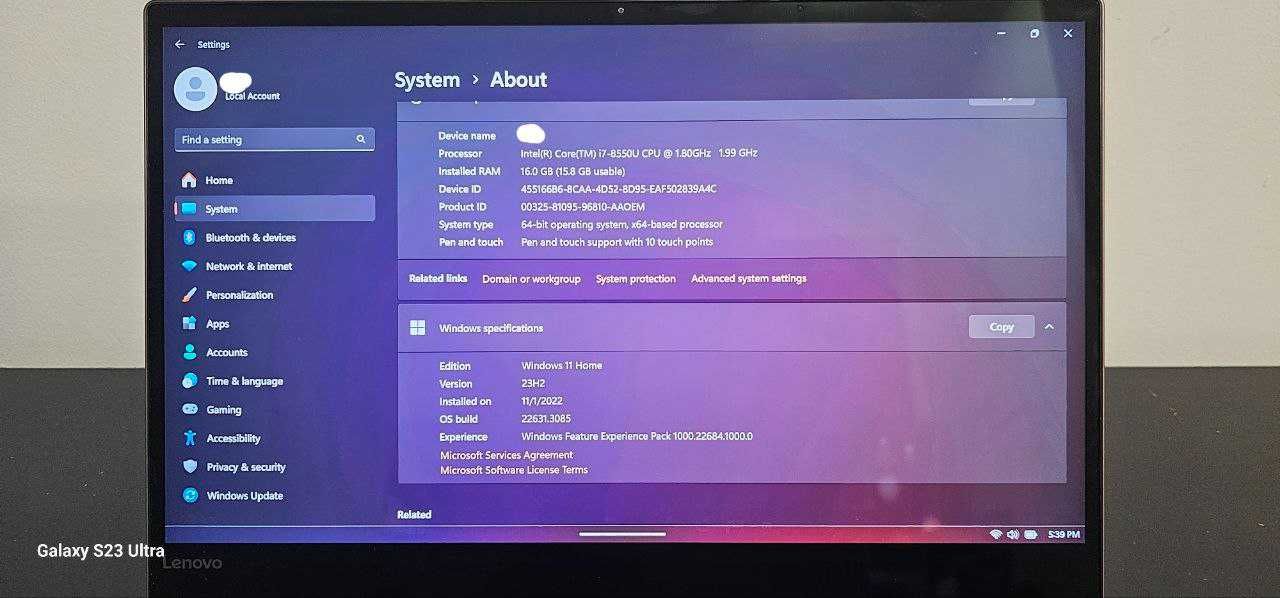 Lenovo Yoga 920 i7-8550U, 16 GB Ram