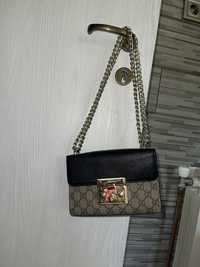 Gucci чанта малка кожена черна бежова кафява гучи