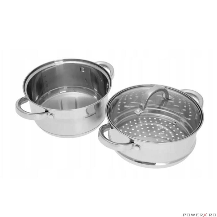 Oala pentru fiert cu abur, din inox, cu capac, 3.1 litri, 20 cm,