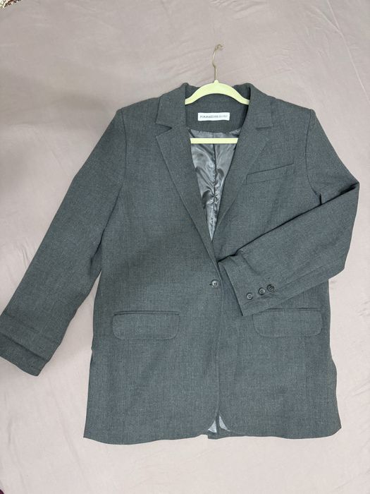 Пиджак оверсаиз расцветка серый